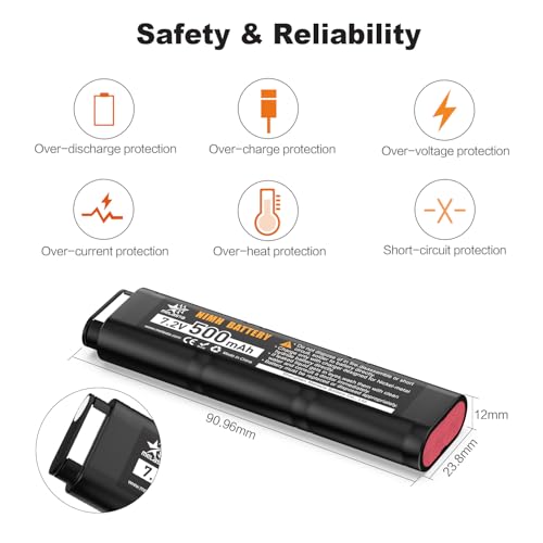melasta 7.2V 500mAh Ni-MH Airsoft Battery, Replacement for CYMA AEP Airsoft | Compatible with CYMA CM030, CM121, CM122, CM123, CM125, CM126, CM127, Marui 18C, P8, AEG M81, M84 and TM AEP airsoft guns