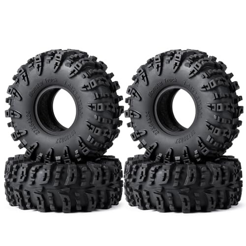 4PCS 1.0" Tires Crawler Mud Terrain Wheel Tires 64 * 24mm Soft Rubber Terrain Wheel Tires Set Compatible with TRX4M AX24 Axial SCX24 FCX24 Redcat Ascent-18 1/18 1/24 RC Crawler Car (A)