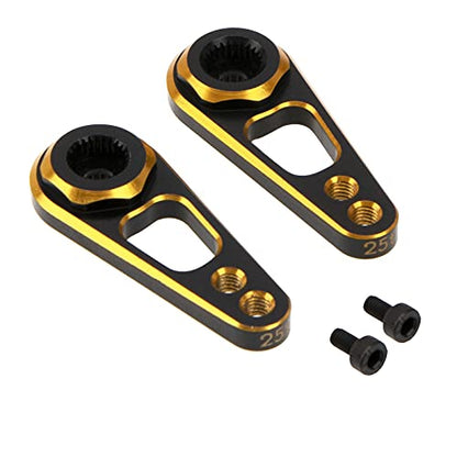 2Pack Vgoohobby Aluminum Alloy RC Double Hole 25T Steering Servo Arm Horn Compatible with Recat Axial SCX10 90046 Traxxas TRX-4 1/10 RC Crawler Climbing Car (Gold-Black) - color: Gold-black