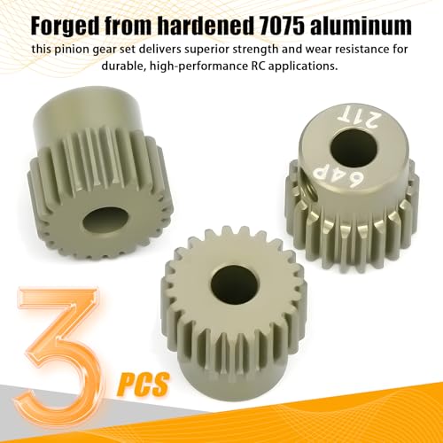 64P Pinion Gear 3.175mm Shaft 7075 Aluminum Alloy Motor Gears,0.6 Metric Pitch 21 22 23T with 1/8 Hole Pinion Gear Compatible with 1/10 Arrma HPI Kyosho Losi Axial Traxxas Tamiya RC Car - size: 21 22 23T