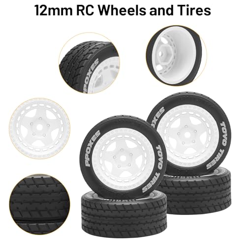 1/14 RC Car On-Road Drift Tires, daitoku 12mm Hex RC Racing Tires for Tamiya M08/05/06 MF-01X - Style B (White) - style: Style B
