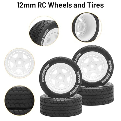 1/14 RC Car On-Road Drift Tires, daitoku 12mm Hex RC Racing Tires for Tamiya M08/05/06 MF-01X - Style B (White) - style: Style B