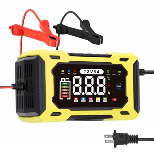 6-Amp 12V Smart Car Battery Charger, Battery Maintainer Trickle Charger with Desulfator, Pulse Repair & Overcharge Protection - for Car Lawn Mower Marine Lead-Acid Batteries (Yellow) - color: Yellow
