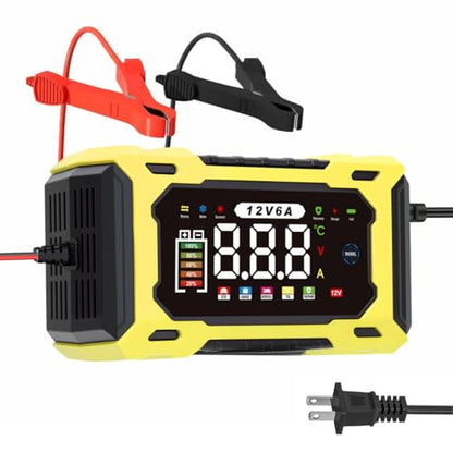 6-Amp 12V Smart Car Battery Charger, Battery Maintainer Trickle Charger with Desulfator, Pulse Repair & Overcharge Protection - for Car Lawn Mower Marine Lead-Acid Batteries (Yellow) - color: Yellow