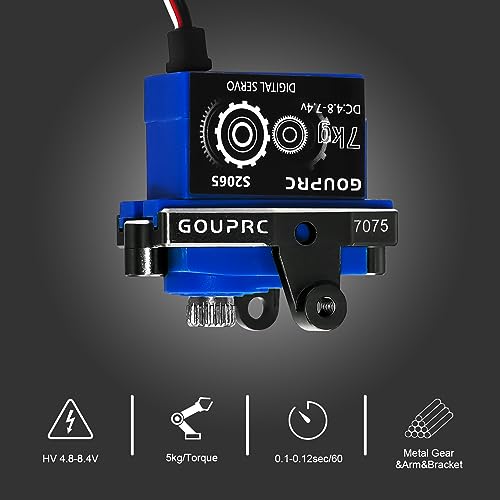 GOUPRC 7KG 2065 Digital Micro Servo Metal Steel Gear Servo with Mount and Servo Horn for 1/18 TRX4M Servo RC Car Upgrade Parts (Black) - color: Black