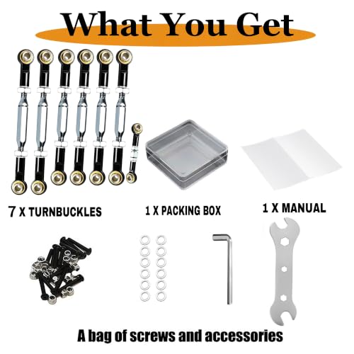 Stainless Steel Camber Links with Rod Ends Set for 1/10 Traxxas Slash,Black | Adjustable Turnbuckles with Spacers & Wrench for Rustler 4X4/2WD, Stampede 4X4, Hoss 4X4, Bandit/VXL RC Car Hops Up Parts - color: Black