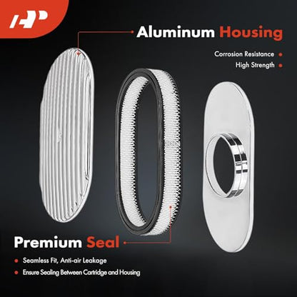 A-Premium Universal Air Cleaner Filter Assembly | 15" x 2", Oval Chrome Polished Full Finned Air Cleaner