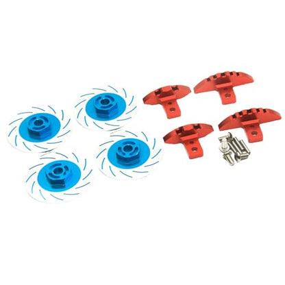 RC Brake Disc, 4 Pcs/Set RC Aluminium Alloy Brake Disc Caliper Set High Simulation Wheel Rim Hex Hub Brake Disc Decoration Compatible with Sakura D4 AWD RWD 1/10 RC Car Upgrade Parts (Blue)