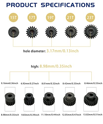 48P Pinion Gear 15T 17T 19T 21T 23T with Screwdriver for 1/10 RC Motor | Hardened Metal,High Strength,Wear Resistant 48P Pinion Gear Set for Traxxas Arrma HSP HPI AXIAL Tamiya Losi - size: 15T/17T/19T/21T/23T