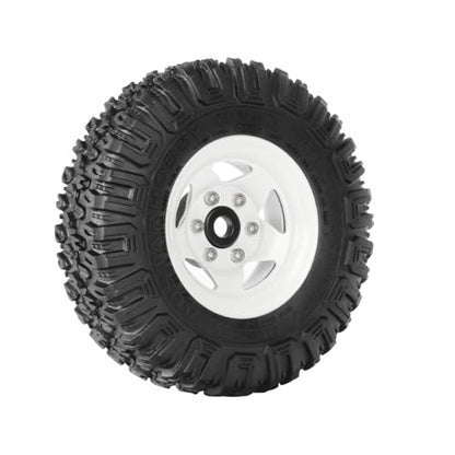 4PCS RC Car 1.55 Inch Tyres Aluminum Alloy Metal Beadlock Wheel Rim and Rubber Tires for 1/10 RC Crawler Car for Axial AX90069 D90 TF2 Tamiya CC01 LC70 MST JIMNY(85mm-5Spoke White) - color: 85mm-5Spoke White