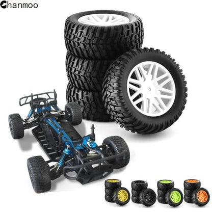 1/10 RC Off Road Tires And Wheels 12mm Hex Rubber Short Course Truck Tyres With Foam Insert For 1:10 Scale Buggy Car ARRMA Traxxas Wltoys 144001 Losi HSP 94107 94170 94155 94177 4PCS (White) - color: White
