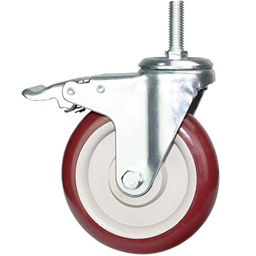5 Inch Swivel Stem Casters Heavy Duty American Size UNC 1/2"-13x1-1/2 Stem Thread Wheels 360 Degree Durable Wheels Dual Safety Locks Castors with 900 Lbs Capacity Pack of Four - color: Red, size: 5 Inch