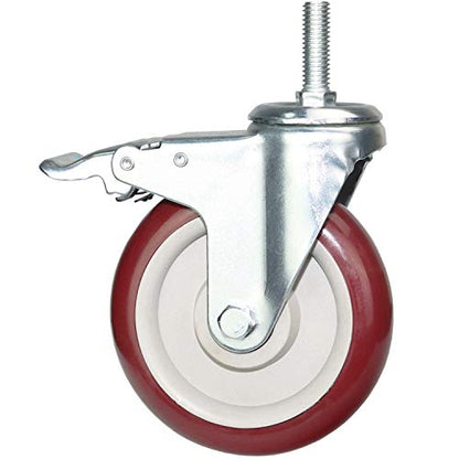 5 Inch Swivel Stem Casters Heavy Duty American Size UNC 1/2"-13x1-1/2 Stem Thread Wheels 360 Degree Durable Wheels Dual Safety Locks Castors with 900 Lbs Capacity Pack of Four - color: Red, size: 5 Inch