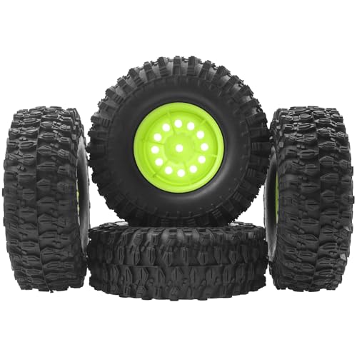 RC 1/10 1.9" Rubber Tires OD 108mm & 12mm Hex Hub Wheel Rims Compatible with Axial SCX10 90046 AXI03007 Traxxas TRX4 Tamiya CC01 D90 TF2 HSP 1/10 RC Crawler Car (Green) - color: Green