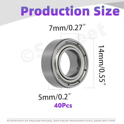 Swpeet 40Pcs 624ZZ Ball Bearings Assortment Kit, 4 x 13 x 5mm Carbon Steel Deep Groove Bearings, Miniature Bearings, Double Shielded - size: 624ZZ-40PCS, style: Carbon Steel