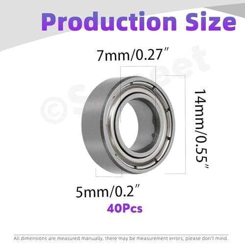 Swpeet 40Pcs 624ZZ Ball Bearings Assortment Kit, 4 x 13 x 5mm Carbon Steel Deep Groove Bearings, Miniature Bearings, Double Shielded - size: 624ZZ-40PCS, style: Carbon Steel