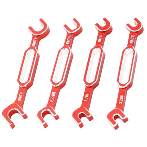 RC Car Wrench, 4PCS RC Car Repair Wrench Turnbuckle Nut Ball Joint Remover Aluminum Alloy RC Maintenance Spanner 3.0‑6.0mm for RC Car Truck - color: Red
