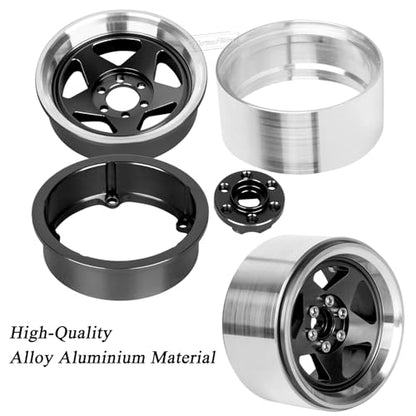 RC 2.2" Beadlock Wheels and Tires for 1/8 1/10 RC Crawler SCX10 III 90046 TRX4 D90,2.2in Beadlock RC Rims 2.2in RC Beadlock Tires,4pcs,Black - color: Black(4pcs)