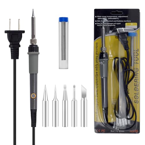 Soldering Iron Kit, 60W 110V Adjustable Temperature Soldering Gun Welding Tools, 5pcs Replacement Tips and Solder Wire (Basic)