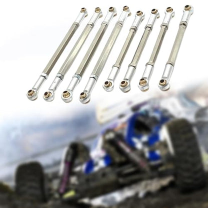 8Pcs RC Model Vehicle Parts Steering Link Rod, Replacement Chassis Linkage Adjustable for MN128 1/12 Scale Truck DIY Accs, Argent