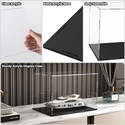 Acrylic Display Case for 1:24 Model Cars, Versatile Clear Acrylic Display Box with Black Base for Diecast Cars - size: 10"L x 5"W x 5"H