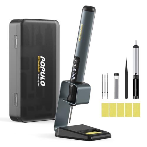 POPULO X4 FlashBolt Soldering Iron Kit, Cordless Precision Soldering Gun, 12s Fast Heating(390°F-840℉), 75min Working Time, 4 Precision Soldering Tips(C210), Soldering Iron for DIY Repair