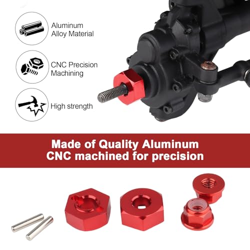HobbyPark Aluminum 12mm Wheel Hex Nuts & M4 Lock Nuts for 1/10 Scale RC Car Truck Crawler Buggy Short Course(8-Pack) (Red)