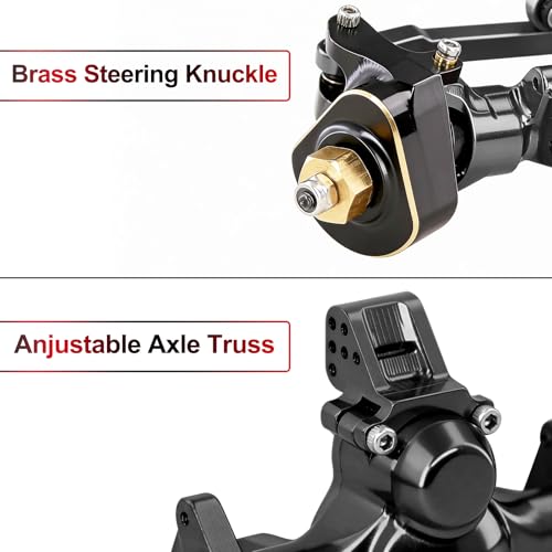 OGRC +4mm Axles with Double Joint Shaft & Brass Steering Knuckle for SCX24 | Aluminum Axle Housing, Brass Steering Knuckles, Stock 2/16T Gears, for Axial SCX24 AX24 1/24 RC Crawler, Black - color: Black