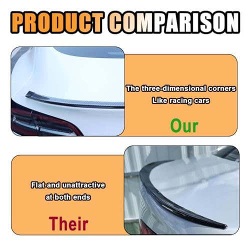 JOYCOURT Car Rear Spoiler Roof Lip Kit, CarbonFiber 3D Rubber Trunk Spoiler | Roof Spoiler Wing Trim Strip, Cool Car Decoration, Universal Punch-Free Vehicle Exterior Accessory Sticker for Bumper - style: Carbon fiber black