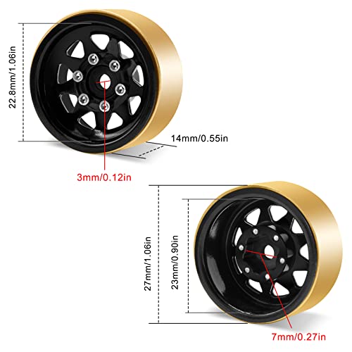 OGRC 1.0 RC Wheel Rims with Brass Rings Deep Dish Wheel Rims 1.0 Beadlock Wheels for 1/18 TRX4M 1/24 SCX24 C10 JLU Deadbolt Gladiator Bronco Crawler Car (Black) - color: Black