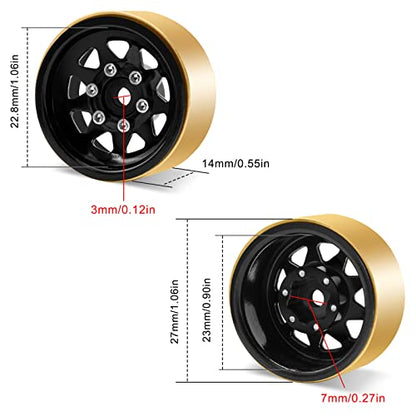 OGRC 1.0 RC Wheel Rims with Brass Rings Deep Dish Wheel Rims 1.0 Beadlock Wheels for 1/18 TRX4M 1/24 SCX24 C10 JLU Deadbolt Gladiator Bronco Crawler Car (Black) - color: Black