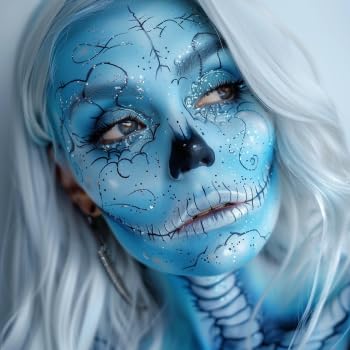 White Black Blue Face Paint + 3PC Sponge + Brush Body Paint Set, Eye Black for Baseball Softball Sport Games, Face Painting Kit for Halloween Makeup, Cosplay, Costume, SFX Makeup, Theme Parties - color: AVATAR