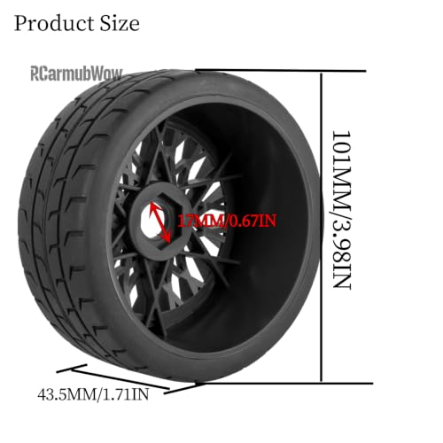 17mm Hex Highway Tires & Plastic Rims for 1/8 Typhon 6S BLX 1/7 Infraction 6S BLX Limitless - On-Road/Drift Upgrade,4pcs,Black