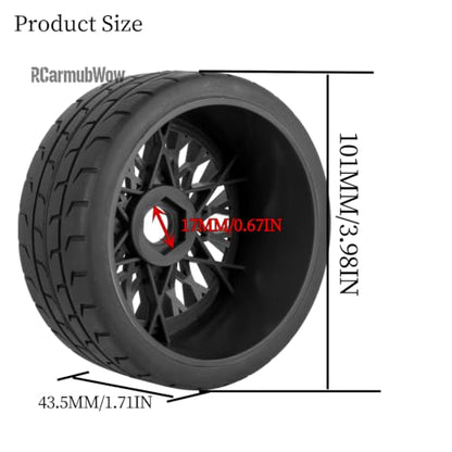 17mm Hex Highway Tires & Plastic Rims for 1/8 Typhon 6S BLX 1/7 Infraction 6S BLX Limitless - On-Road/Drift Upgrade,4pcs,Black