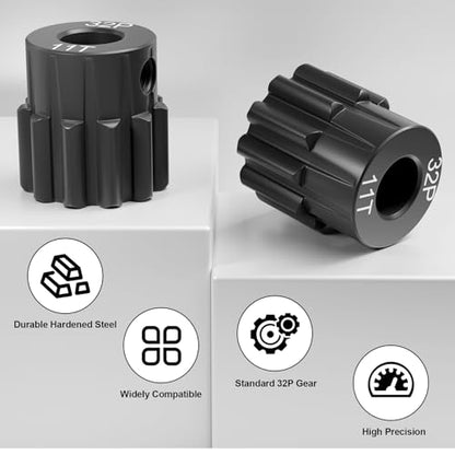 OGRC 2Pcs 32P 11T Pinion Gear for Traxxas Slash 4x4 Rustler Hoss TRX4 | Hardened Steel, 0.8M, 3.175mm Shaft Motor Gears for Traxxas 1/10 RC Car, #6747