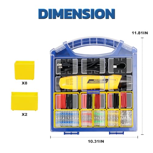 haisstronica Solder Seal Connectors and Tubing Kit, Mini Heat Gun, 450PCS | Wire Gauge Markings, Low-Melt Solder Rings, 2 Heat Settings, Removable Bins, Automotive and Trailer Wiring - size: 450PCS