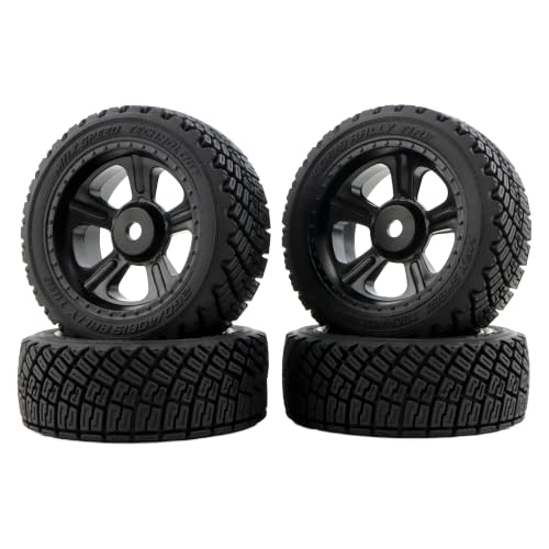 4-Pack RC 1/10 Scale On Road Rally Car Tires OD2.83 Rubber Wheel Rims 12mm Hex Compatible with Traxxas 4 Tec 2.0 Tamiya TT01 XV01 Kyosho WR8 Sakura WLtoys HPI Touring Racing Car