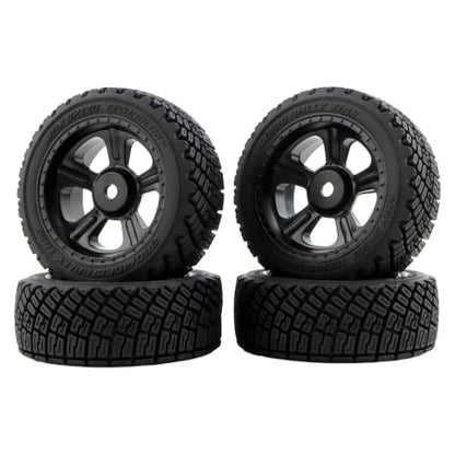 4-Pack RC 1/10 Scale On Road Rally Car Tires OD2.83 Rubber Wheel Rims 12mm Hex Compatible with Traxxas 4 Tec 2.0 Tamiya TT01 XV01 Kyosho WR8 Sakura WLtoys HPI Touring Racing Car
