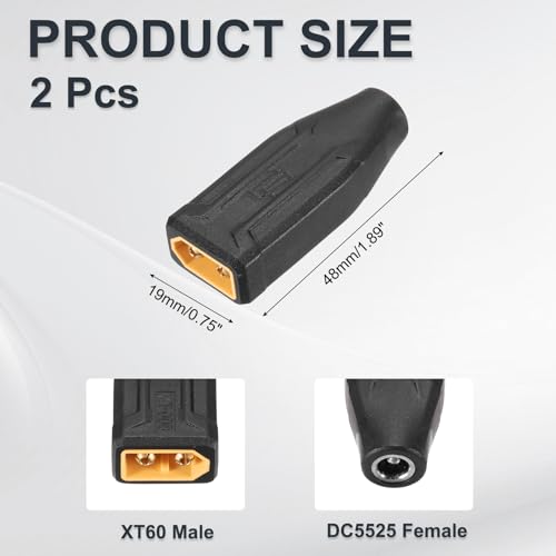 MECCANIXITY 2 Pack XT60 Adapter, XT60 Male to DC5525 Female 5.5 x 2.5mm Wireless Adapter, XT60 Connectors Wireless for Solar Panel, Laptop Power Supply - style: XT60 Male to DC5525 Female