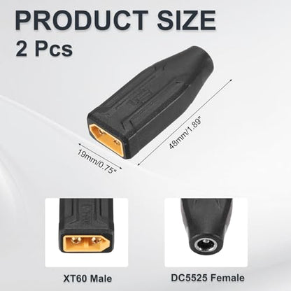 MECCANIXITY 2 Pack XT60 Adapter, XT60 Male to DC5525 Female 5.5 x 2.5mm Wireless Adapter, XT60 Connectors Wireless for Solar Panel, Laptop Power Supply - style: XT60 Male to DC5525 Female