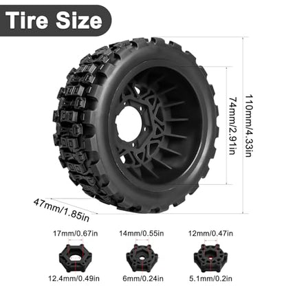 LRFHL 1/10 RC Short Course Truck Tires with 12mm 14mm 17mm Hex, 4PCS | Pre-Glued, RC Off-Road Short Truck Tires, for 1/8 1/10 Arrma Senton Traxxas Slash 2WD Axial Losi Redcat - color: Black Tires+ Black Wheels