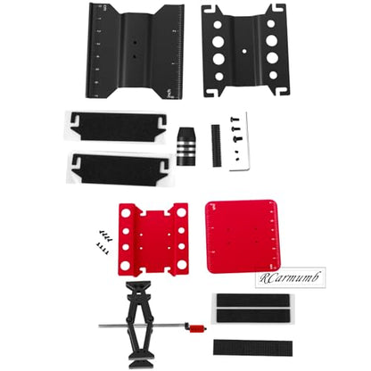 2-Pack RC Work Stand Bundle for 1/18 1/24 1/30 1/32 TRX4M K10 SCX24 FCX24 K5 AX24 SCX30 Ascent-32, 360° Rotating Display Stand & Height Adjustable Lift Table w/ 4 Pcs Jack Stands,Black & Red w/Yellow - color: Black&red&yellow(1set)