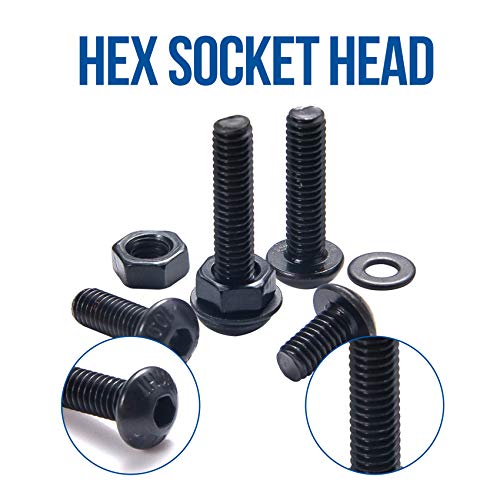 NINDEJIN M5 M4 M3 M2 Hex Socket Head Button Screw Bolts Nuts and Washer Assortment Kit, 1060PCS Small Metric Screws with 4PCS Allen Wrenches, Black Machine Screws Set 12.9 Carbon Steeel | Carbon Steel, Good Rust Resistance, Oxidation Resistance, Socket Sc