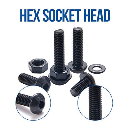 NINDEJIN M5 M4 M3 M2 Hex Socket Head Button Screw Bolts Nuts and Washer Assortment Kit, 1060PCS Small Metric Screws with 4PCS Allen Wrenches, Black Machine Screws Set 12.9 Carbon Steeel | Carbon Steel, Good Rust Resistance, Oxidation Resistance, Socket Sc