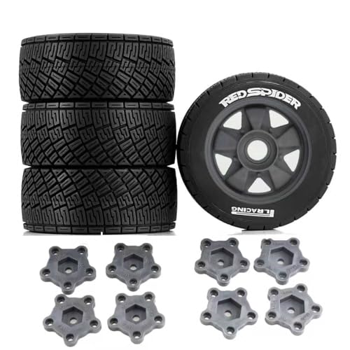 REDSPIDER 1/8 1/10 1/7 RC On Road Tires OD 3.94'' and Rally Racing Wheels 12mm 14mm 17mm Hex for 1:8 1:7 1:10 Street Touring Drift Car ARRMA Typhon 6S Losi Kyosho Tamiya TT02 HPI WR8 HSP 4PCS (Gray) - color: Gray