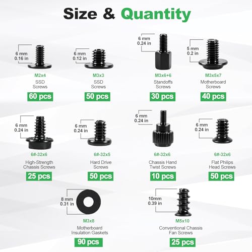 430Pcs Computer Screws Assortment Kit with Motherboard Standoffs & Screws, Computer Case Screws for SSD, Hard Drive, GPU, Fan & More PC Parts, Ideal for DIY PC Maintenance