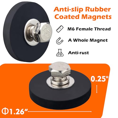 MUTUACTOR Neodymium Rubber Coated Magnets,4PCS Permanent Rubber Earth Magnet with M6 Female Threaded Hole,Non-Scratch Mounting Magnet Heavy Duty for LED Lights,Camera Mount and Signal Bases - style: 24lbs M6 Female 4pcs rubber coating