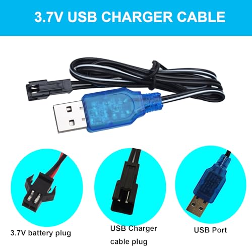 3 Pack 3.7V USB Charger Cable with SM-2P Connector/Plug for 3.7V RC Boats Cars Truck Rechargeable Li-ion and Li-Po Battery Battery Charge Cable