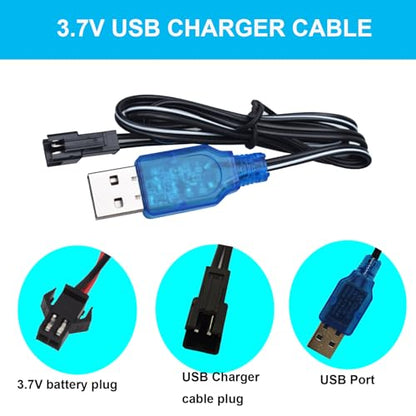 3 Pack 3.7V USB Charger Cable with SM-2P Connector/Plug for 3.7V RC Boats Cars Truck Rechargeable Li-ion and Li-Po Battery Battery Charge Cable