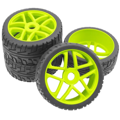 ShareGoo OD 4.09" Rubber 1/8 RC Buggy Tires and 17mm Hex Wheels Rim Compatible with Arrma Typhon Kyosho Losi VRX Redcat HSP HPI 1/8 Scale RC Off Road Buggy (Green) - color: Green